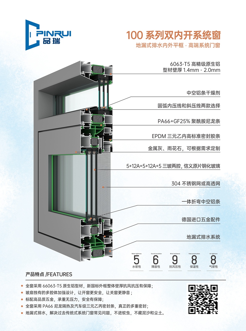 100系列双内开系统窗